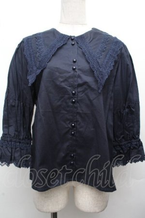 画像: Perla nell' ostrica / コットンパフブラウス M 紺 S-26-04-02-025-EL-BL-HR-ZS