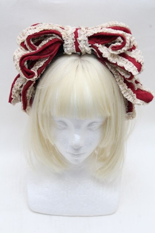 画像2: Hoshibako Works / お人形風ラッピングリボンカチューシャ  ワイン S-26-04-02-005-LO-AC-AS-ZS (2)