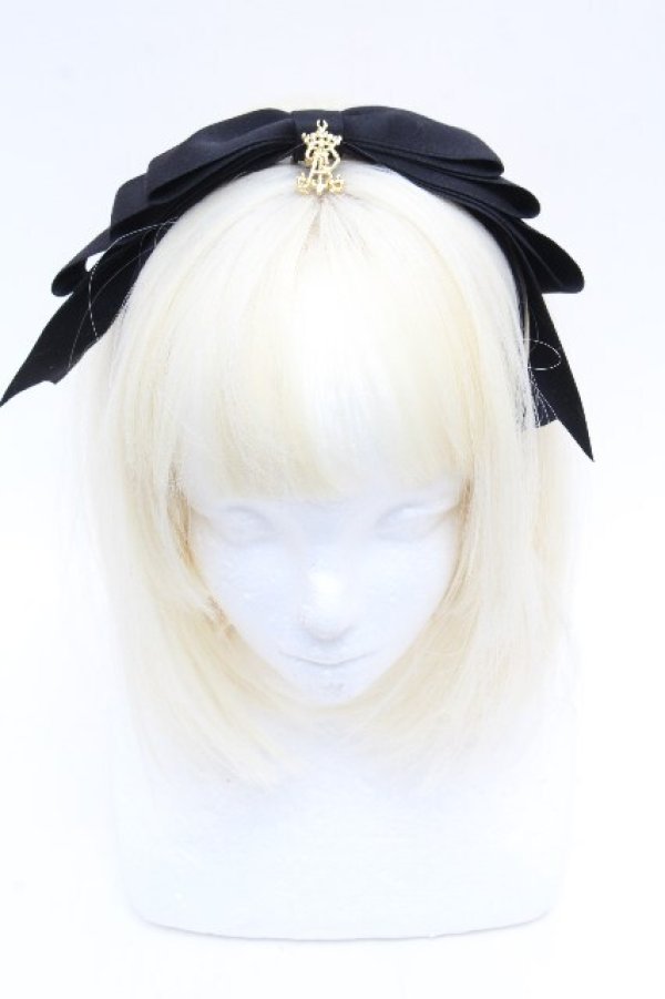 画像1: ALICE and the PIRATES / サテンリボンのまんなかリボンカチューシャ  黒 S-26-04-04-050-PA-AC-AS-ZS (1)