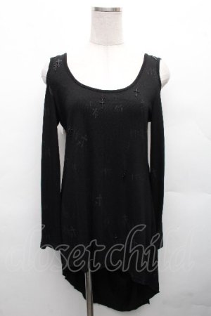 画像: PUNK RAVE / クロスプリントカットソー  黒 S-26-04-04-059-PU-TO-HR-ZS