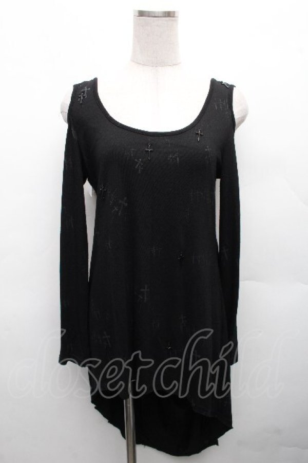 画像1: PUNK RAVE / クロスプリントカットソー  黒 S-26-04-04-059-PU-TO-HR-ZS (1)