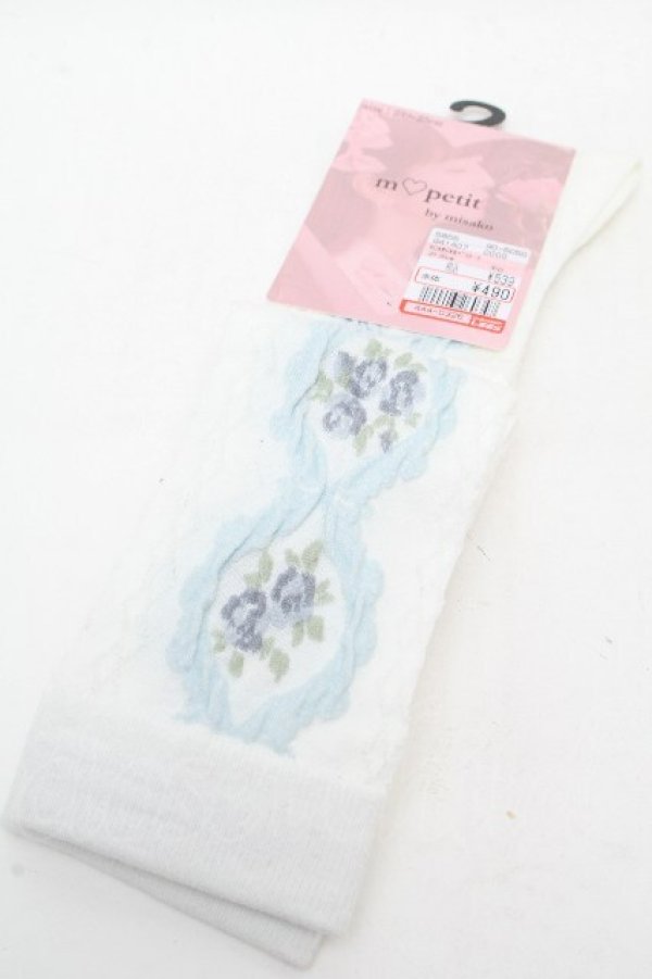 画像1: m petit by misako / ECAMOVKバラレースソックス  白 S-26-04-04-012-LO-ZA-HR-ZS (1)