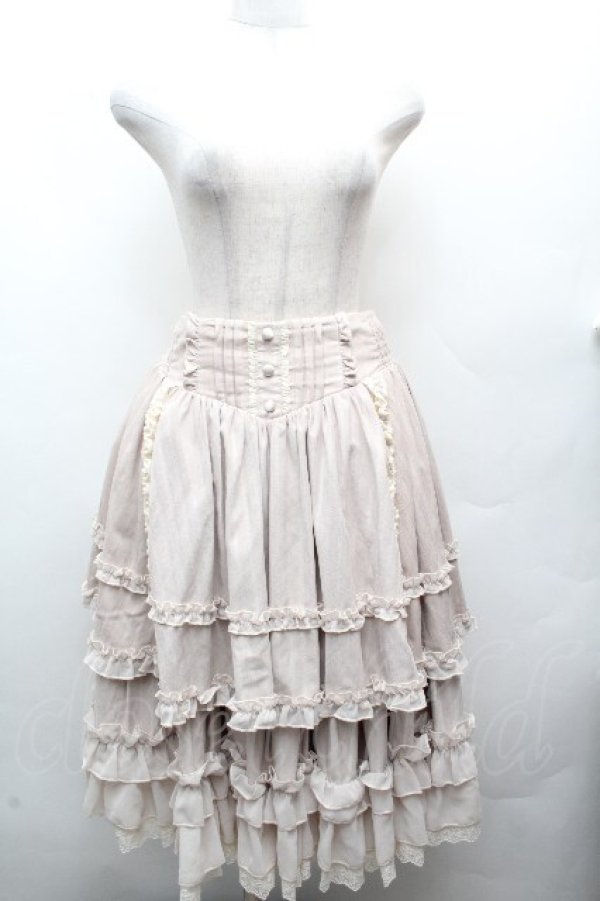 画像1: Hoshibako Works / オースティン ストライプ柄レースフリルスカート  ベージュ S-26-04-04-080-LO-SK-HR-ZS (1)