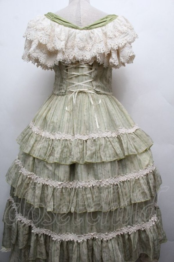 画像2: Hoshibako Works / 避暑地の午後 フリルシフォンワンピース  グリーン S-26-04-05-052-LO-OP-HR-ZS (2)