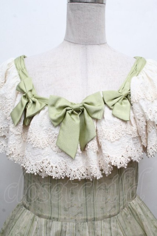 画像4: Hoshibako Works / 避暑地の午後 フリルシフォンワンピース  グリーン S-26-04-05-052-LO-OP-HR-ZS (4)