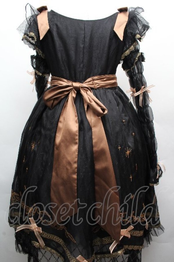 画像2: Hoshibako Works / 百合の乙女刺繍ワンピース  黒ｘブラウン S-26-04-05-059-LO-OP-HR-ZS (2)