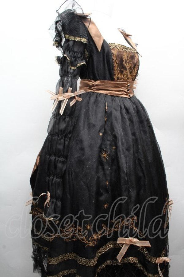 画像3: Hoshibako Works / 百合の乙女刺繍ワンピース  黒ｘブラウン S-26-04-05-059-LO-OP-HR-ZS (3)