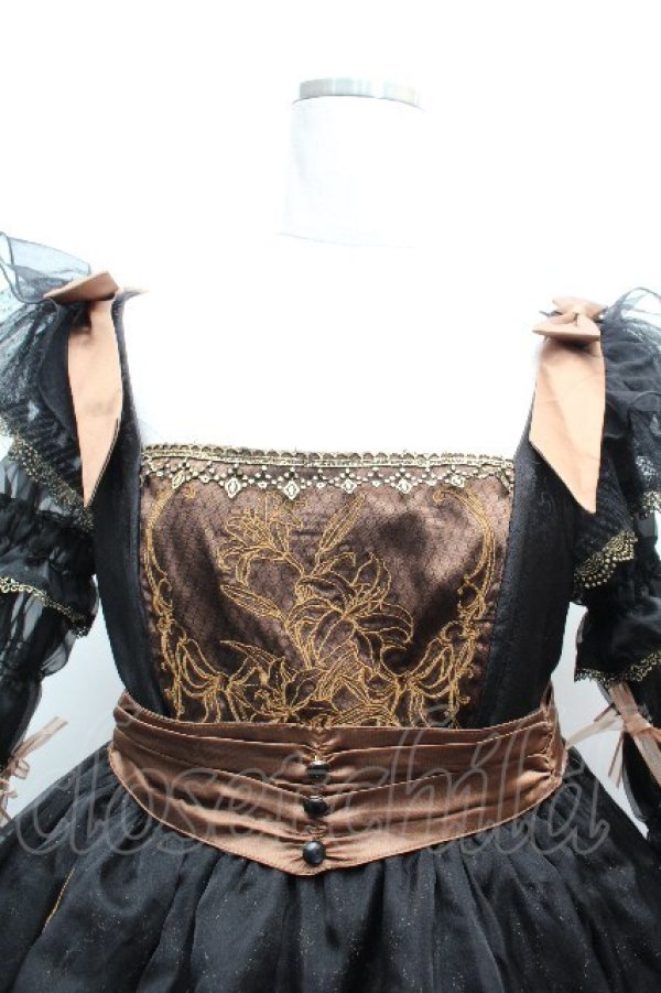 画像4: Hoshibako Works / 百合の乙女刺繍ワンピース  黒ｘブラウン S-26-04-05-059-LO-OP-HR-ZS (4)