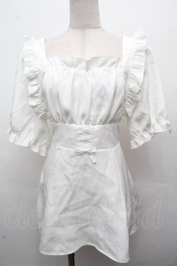 画像1: Dear My Love / 羽根チョーカーレースアップ半袖セットアップ【トップスのみ】  白 S-26-04-05-027-EL-OP-HR-ZS (1)