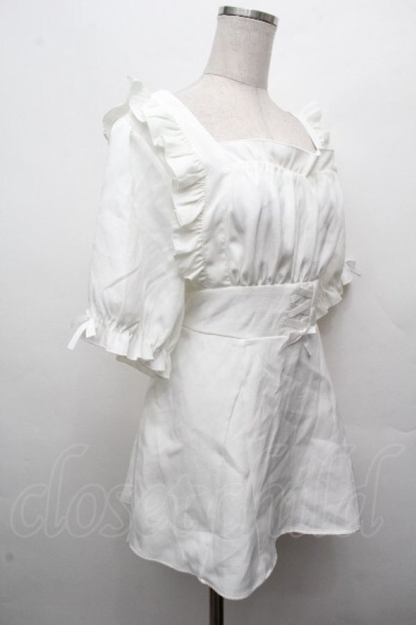 画像3: Dear My Love / 羽根チョーカーレースアップ半袖セットアップ【トップスのみ】  白 S-26-04-05-027-EL-OP-HR-ZS (3)