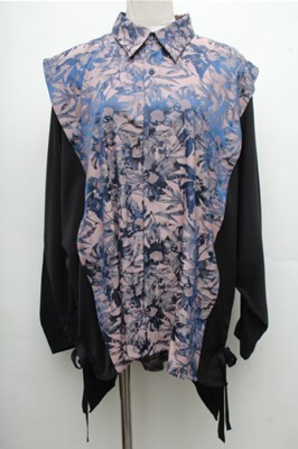 画像1: REZEN / 花柄ジャガード狩衣風切替シャツ M 藍色 S-26-04-06-043-LO-BL-AS-ZS (1)