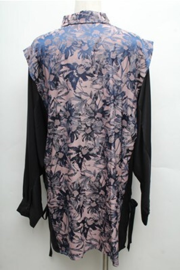 画像2: REZEN / 花柄ジャガード狩衣風切替シャツ M 藍色 S-26-04-06-043-LO-BL-AS-ZS (2)