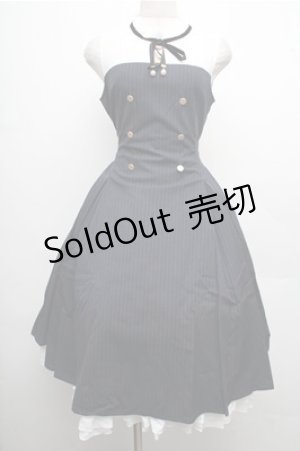 画像: 中国ロリータ / ヨーク切替ワンピース  紺ｘ白 S-26-04-06-055-LO-OP-AS-ZS