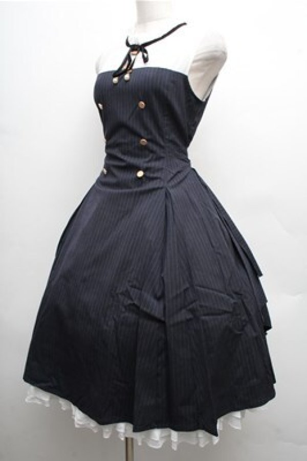 画像3: 中国ロリータ / ヨーク切替ワンピース  紺ｘ白 S-26-04-06-055-LO-OP-AS-ZS (3)