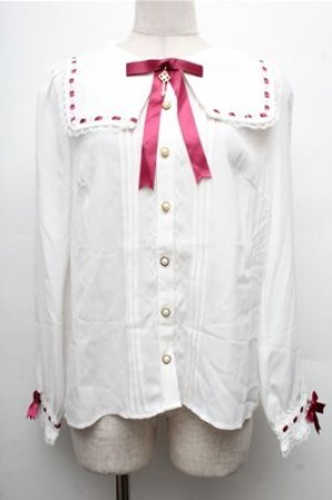 画像: Amavel / はしごレースブラウス  白ｘワイン S-26-04-06-034-CA-BL-AS-ZS