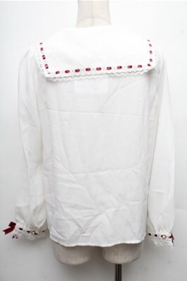 画像2: Amavel / はしごレースブラウス  白ｘワイン S-26-04-06-034-CA-BL-AS-ZS (2)