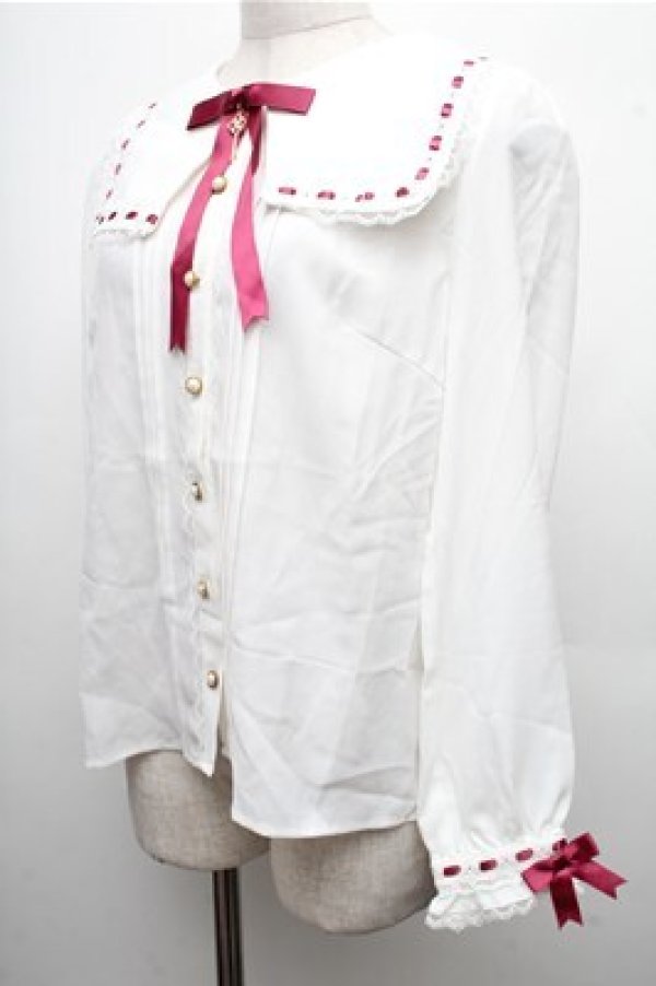 画像3: Amavel / はしごレースブラウス  白ｘワイン S-26-04-06-034-CA-BL-AS-ZS (3)