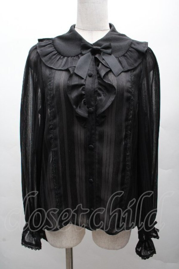 画像1: axes femme kawaii / ストライプシアーブラウス  黒 S-26-04-07-044-AX-BL-HR-ZS (1)