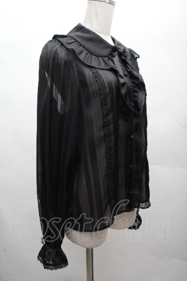 画像3: axes femme kawaii / ストライプシアーブラウス  黒 S-26-04-07-044-AX-BL-HR-ZS (3)