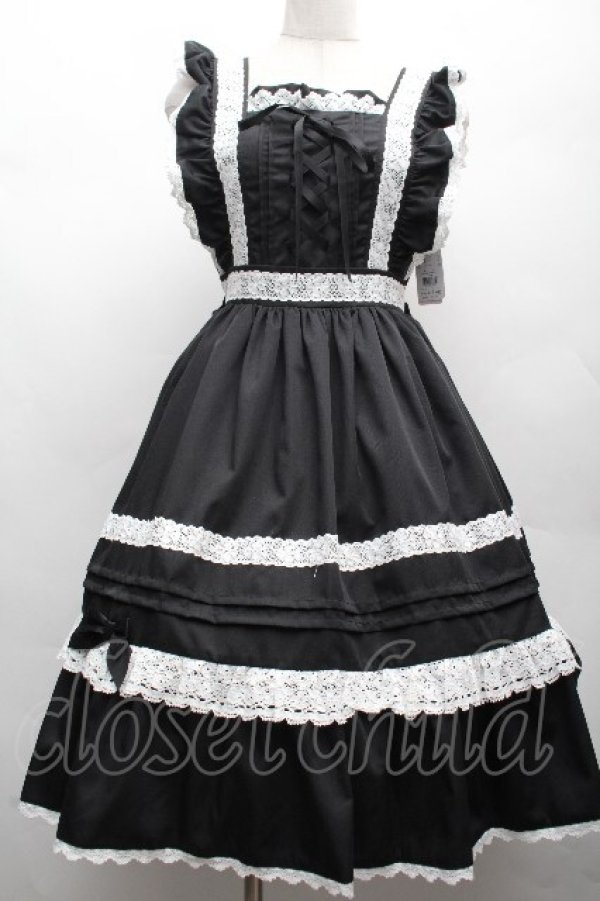 画像1: Chalmiere / ハッピーフリルジャンパースカートセット  黒ｘ白 S-26-04-07-054-0-OP-HR-ZS (1)