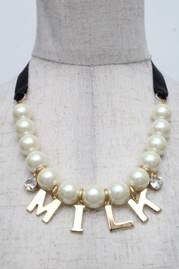 画像1: MILK / パールチョーカー  オフｘ黒 S-26-04-07-022-ML-AC-AS-ZS (1)