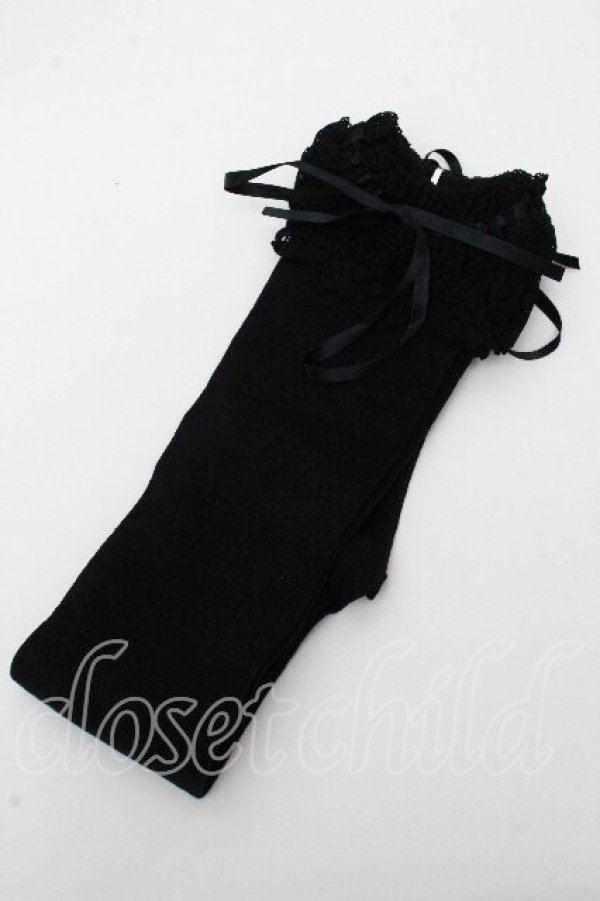 画像1: BABY,THE STARS SHINE BRIGHT / リボン通しレースオーバーニーソックス  黒 S-26-04-07-003-BA-ZA-HR-ZS (1)