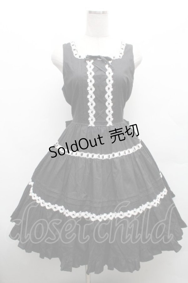 画像1: Cornet / お花レース編上げワンピース  黒ｘ白 S-26-04-09-046-LO-OP-AS-ZS (1)