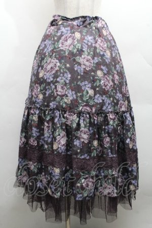 画像: axes femme / ホーリーローズ柄フリルスカート  パープル S-26-04-09-048-AX-SK-HR-ZS