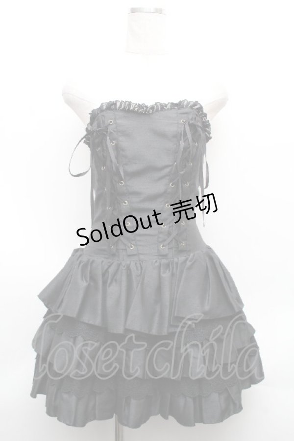 画像1: ATELIER PIERROT / レースアップミニコルセットワンピース  黒 S-26-04-09-050-EL-OP-HR-ZS (1)