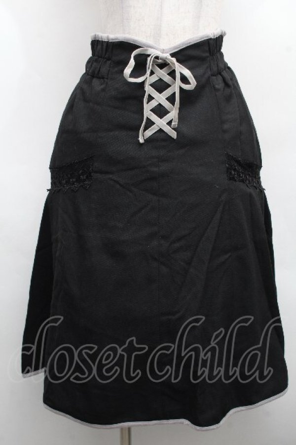 画像1: axes femme / フロント編上レース切替スカート  黒 S-26-04-09-055-AX-SK-AS-ZS (1)