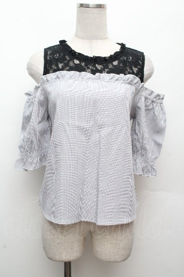 画像1: LOLITA / 肩あきチェックトップス  サックスｘ黒 S-26-04-09-010-LO-TO-HR-ZS (1)