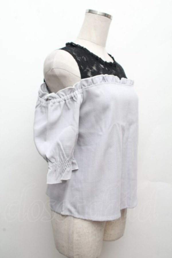 画像2: LOLITA / 肩あきチェックトップス  サックスｘ黒 S-26-04-09-010-LO-TO-HR-ZS (2)