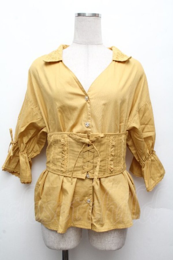 画像1: axes femme / コルセットベルト付シャツ  からし S-26-04-09-011-AX-BL-AS-ZS (1)