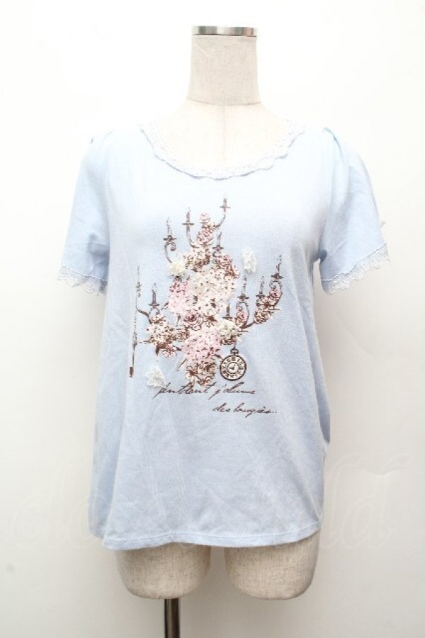 画像1: axes femme / フラワーモチーフTシャツ M サックス S-26-04-09-002-AX-TS-TE-ZS (1)
