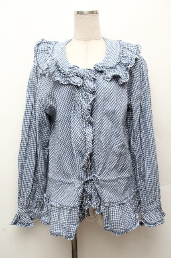 画像1: PINK HOUSE / ギンガムチェックフード付きブラウス  ブルーｘ白 S-26-04-09-014-LO-BL-AS-ZS (1)