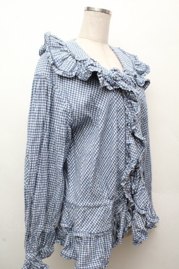 画像2: PINK HOUSE / ギンガムチェックフード付きブラウス  ブルーｘ白 S-26-04-09-014-LO-BL-AS-ZS (2)