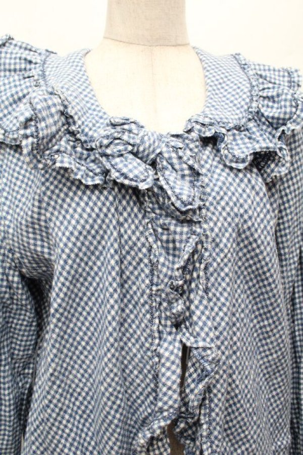 画像4: PINK HOUSE / ギンガムチェックフード付きブラウス  ブルーｘ白 S-26-04-09-014-LO-BL-AS-ZS (4)