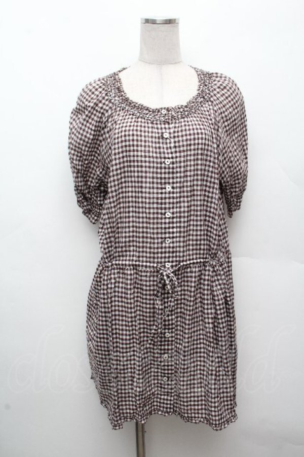 画像1: PINK HOUSE / ギンガムチェックチュニック  ブラウン S-26-04-09-016-LO-OP-AS-ZS (1)