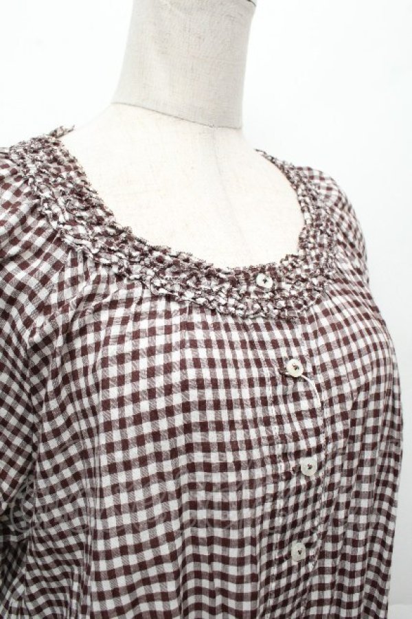 画像2: PINK HOUSE / ギンガムチェックチュニック  ブラウン S-26-04-09-016-LO-OP-AS-ZS (2)