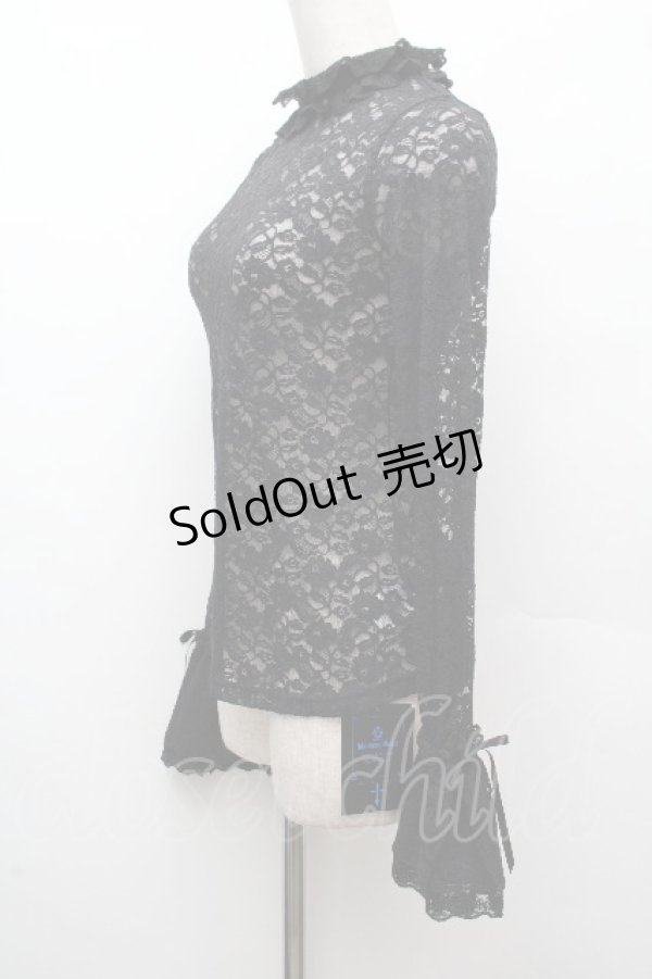 画像2: Moi-meme-Moitie / ローズフレアスリーブカットソー  黒 S-26-04-09-019-MO-TO-HR-ZS (2)