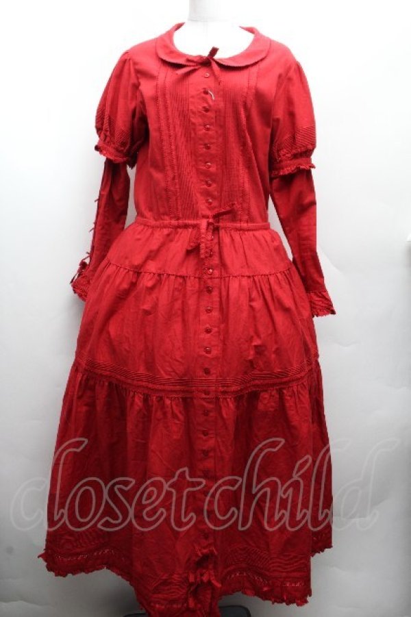 画像1: PINK HOUSE / パフロングスリーブワンピース  赤 S-26-04-10-033-LO-OP-HR-ZS (1)