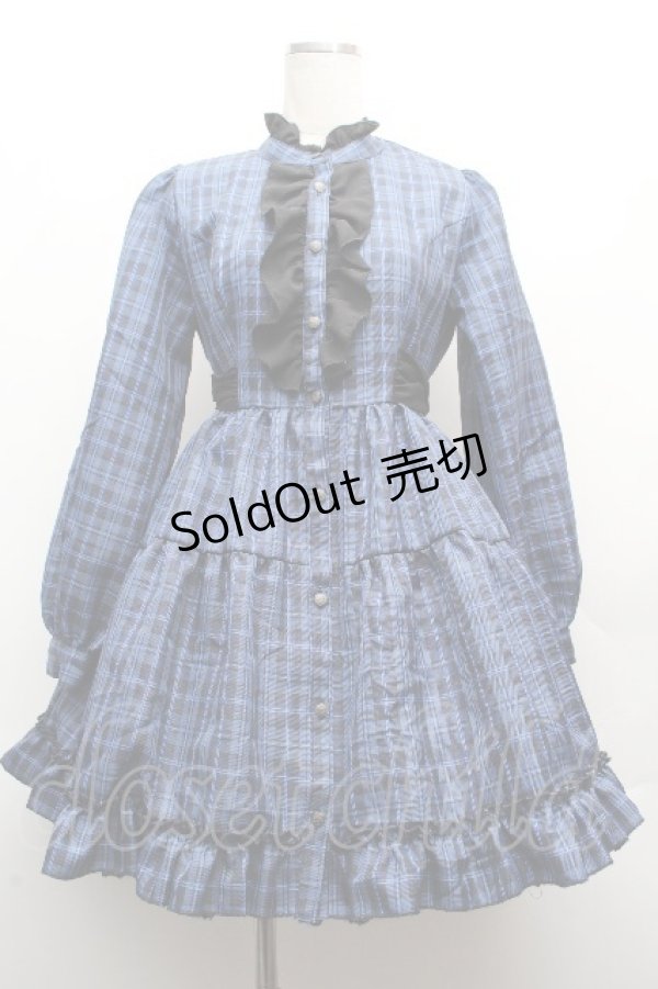 画像1: NIBBLE POISON / チェックフリルシャツワンピース  ブルー S-26-04-10-036-0-PA-HR-ZS (1)