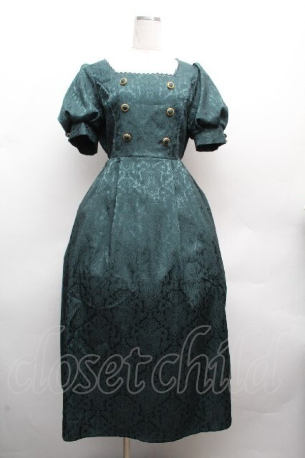 画像1: axes femme / スクエアネックジャガードワンピース  ブルーグリーン S-26-04-10-037-AX-OP-HR-ZS (1)