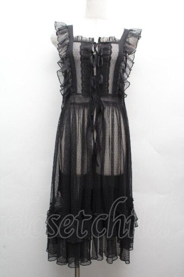 画像1: Chalmiere / ドットチュールエプロン  黒 S-26-04-10-038-0-OP-HR-ZS (1)