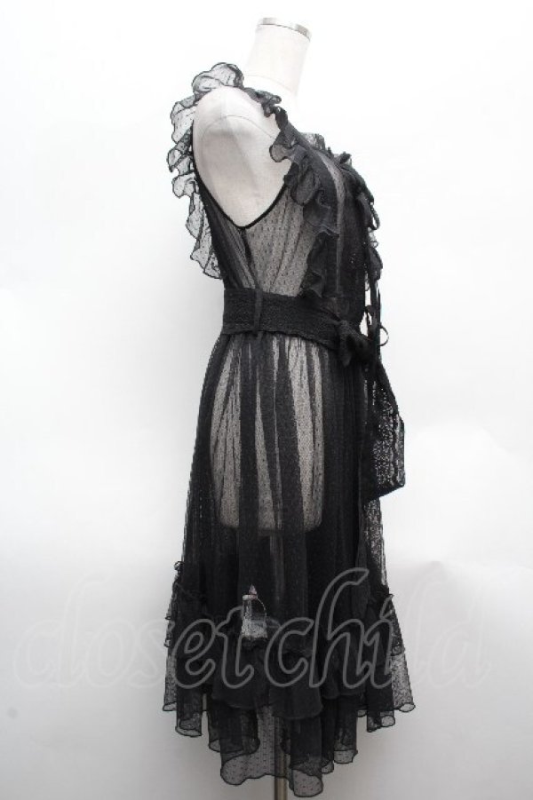 画像2: Chalmiere / ドットチュールエプロン  黒 S-26-04-10-038-0-OP-HR-ZS (2)