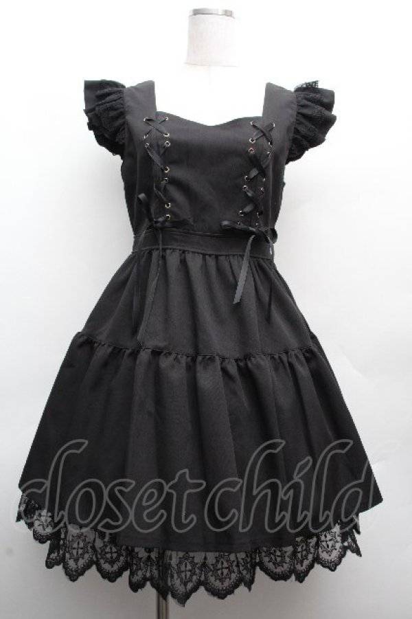 画像1: NIBBLE POISON / クロスレースフリルミニワンピース  黒 S-26-04-10-040-0-OP-HR-ZS (1)