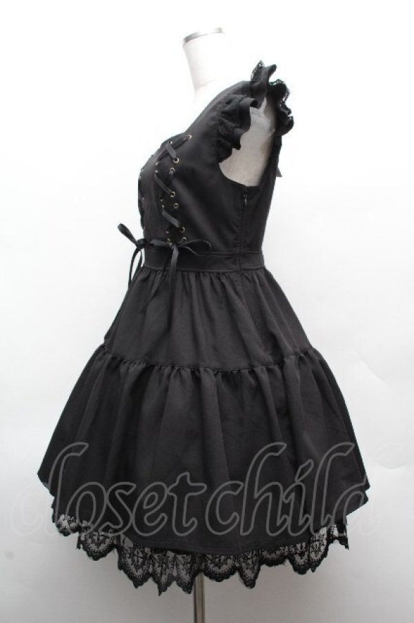 画像2: NIBBLE POISON / クロスレースフリルミニワンピース  黒 S-26-04-10-040-0-OP-HR-ZS (2)