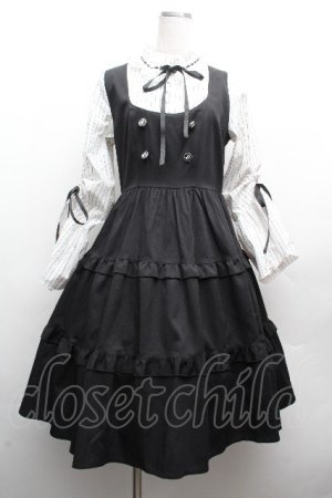 画像: axes femme POETIQUE / 姫袖風ジャンパースカートドッキングワンピース  黒ｘ白 S-26-04-10-047-AX-OP-HR-ZS