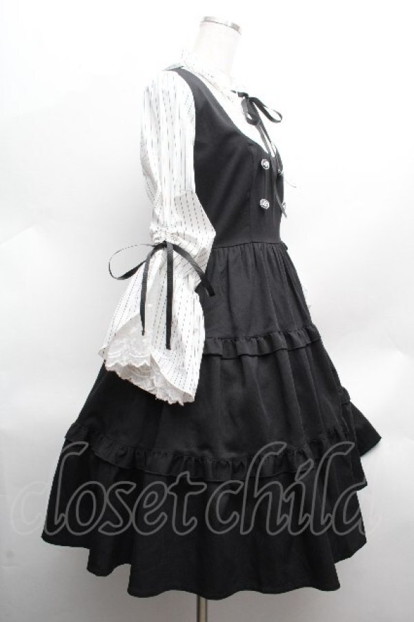 画像2: axes femme POETIQUE / 姫袖風ジャンパースカートドッキングワンピース  黒ｘ白 S-26-04-10-047-AX-OP-HR-ZS (2)