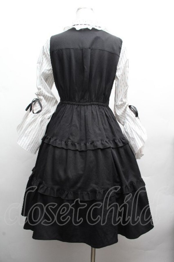 画像3: axes femme POETIQUE / 姫袖風ジャンパースカートドッキングワンピース  黒ｘ白 S-26-04-10-047-AX-OP-HR-ZS (3)